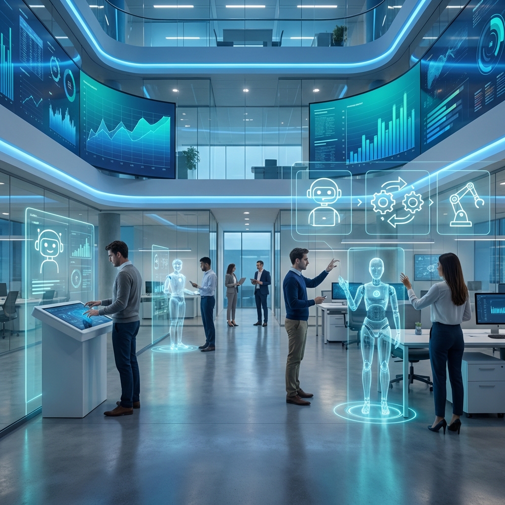 Enterprise environment with AI agents assisting various business functions